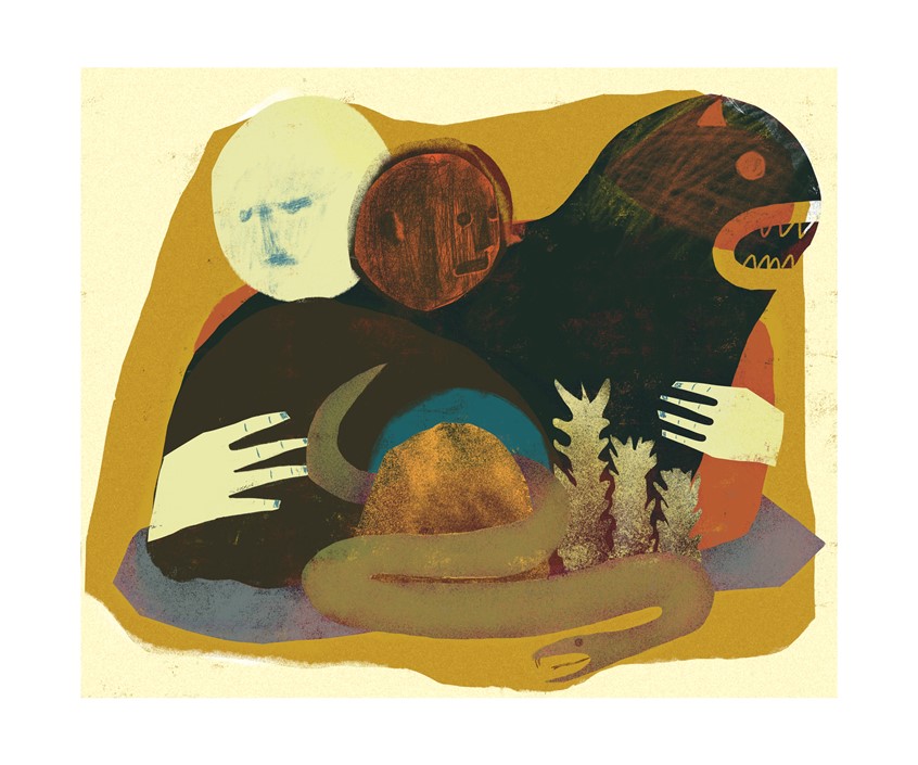 illustration of isolation, dramatic, danger, animals, dog, wolf, hand, hands, anguish, conceptual, conceptual art, nightmare, dream, mental, mental health, phycology, trap, torment, gasping, hypnosis, meditation, technology, lithium, health, race, racism, fear, toxic, joy, depth, god, gods, fish