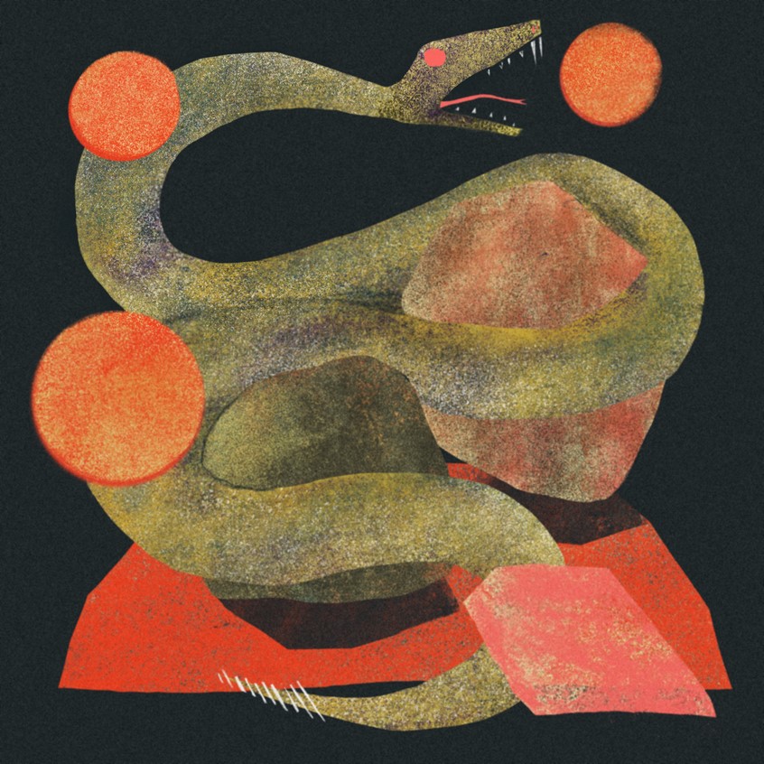illustration of Rock, Rocks, Snake, Rattlesnake, moon. desert, nature, space, landscape, face, weird,
worldly explorer, prehistoric, alien, attack, nature, hiking, outdoors, weird, odd, Science, fiction inspired, peaceful, calm, serine, midcentury, modern, modernism, line, airbrush, texture, conceptual, conceptual art
