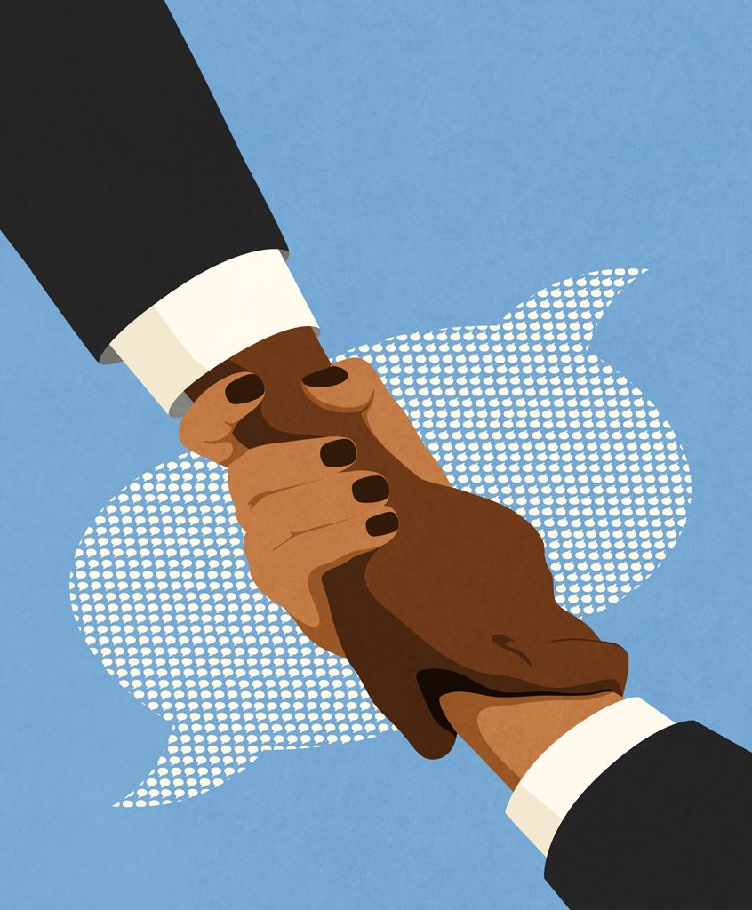 illustration of for Security Management Magazine. Lost in Translation ; workplace violence prevention programs
corporate ; workplace ; business ; workforce ; handshake ; brainstorm ; teamwork ; diversity