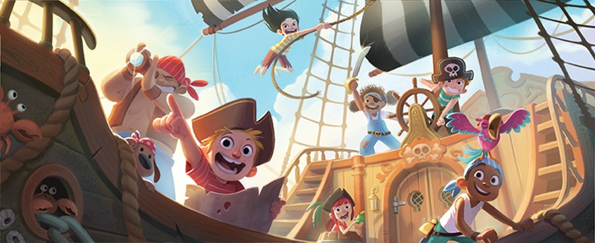 illustration of Humour, Seasonal, Character Design, Picture Books, Figurative, Monsters, Christmas, Pirates, Adventure, Children, Pirate Ship, Treasure