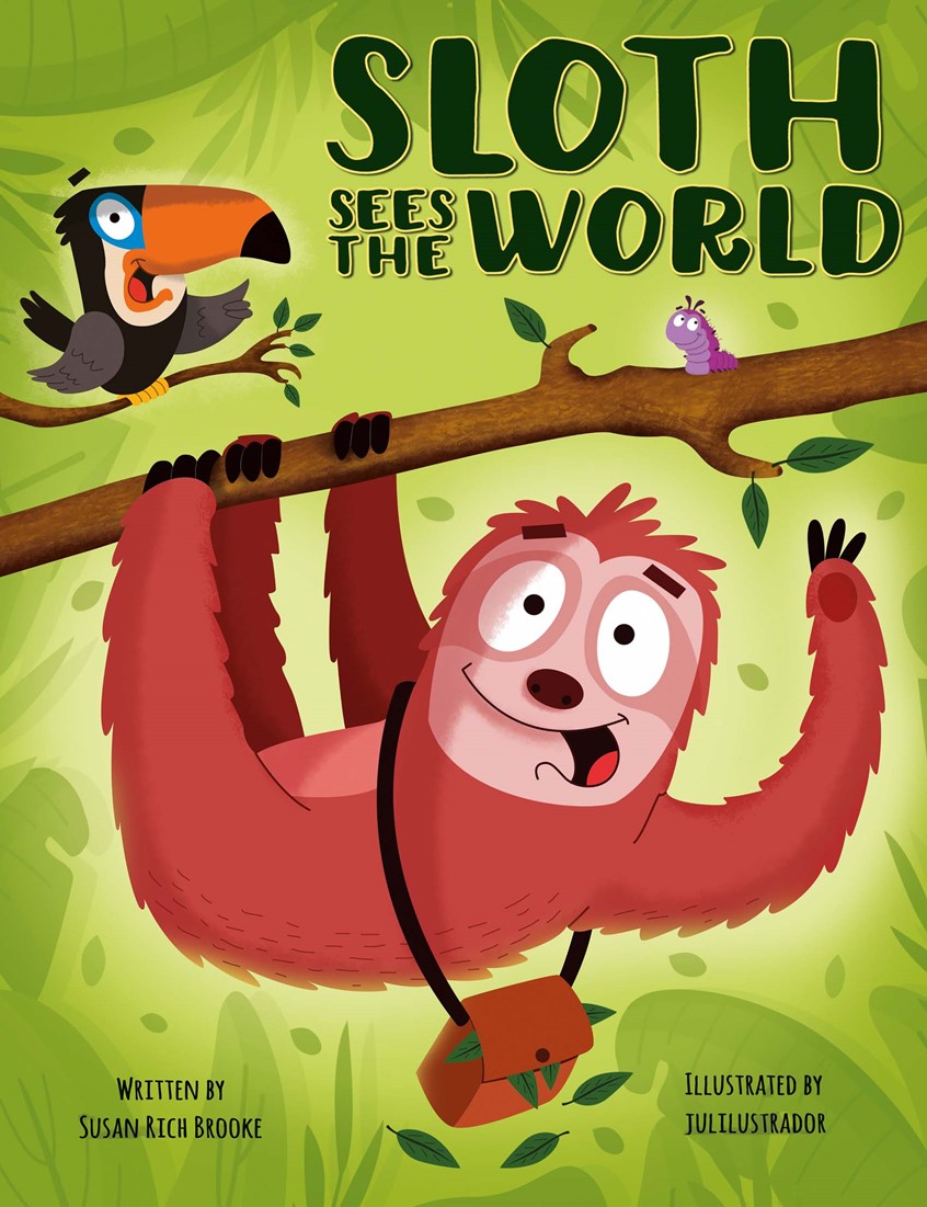 illustration of F/C illustration of sloth for children's book cover, digital images, logo, editorial, social studies, children illustrations, vector art, people, character development, food, children books, whimsical illustrations, animals, maps, packaging, children, school books, album covers, toys and games, education, posters, travel, lettering, typography, design.