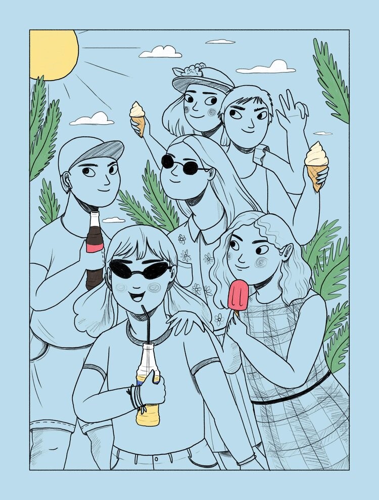 illustration of Deli & Drink is a publication of the COSAS group for exclusive customers of Wong supermarkets. In this occasion, I illustrated one of the summer editions where the concept was “summer coolers”.
Kids, Teens, Teen, Teenage, Teenager, Summer, Ice Cream, Fun, Celebration, Cool, Sunglasses, Friends, Friendship, Blue, Yellow, Plants, Magazine, Editorial, Food, Beverage