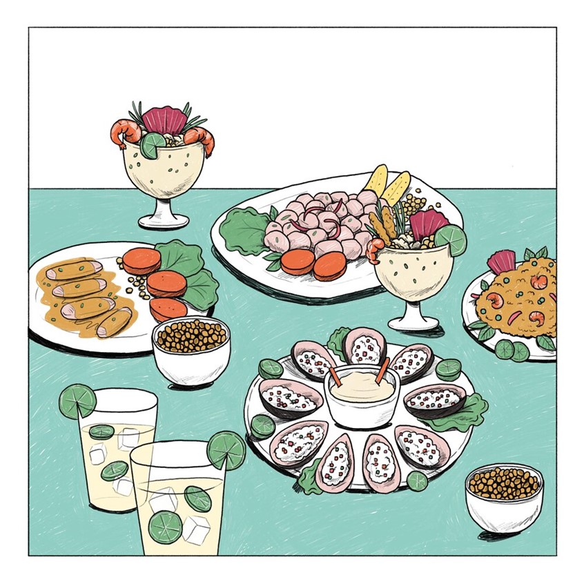illustration of Deli & Drink is a publication of the COSAS group for exclusive customers of Wong supermarkets. In this occasion, I illustrated one of the summer editions where the concept was “summer coolers”.
Peru, Peruvian, Food, Ceviche, Latinamerica, Latino, Hispanic, Seafood, Sea, Beach, Lemonade, Food Illustration, Beverage, Relax, Vintage, Retro, Editorial, Magazine, Peruvian Food