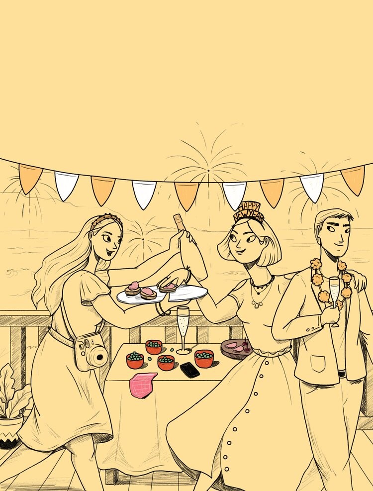 illustration of Deli & Drink is a publication of the COSAS group for exclusive customers of Wong supermarkets. In this occasion, I illustrated one of the summer editions where the concept was “summer coolers”.
New Year, New Year's Eve, Party, New Year's Party, Boat, Summer, Happy, Celebration, Food, Champagne, People, Magazine, Editorial
