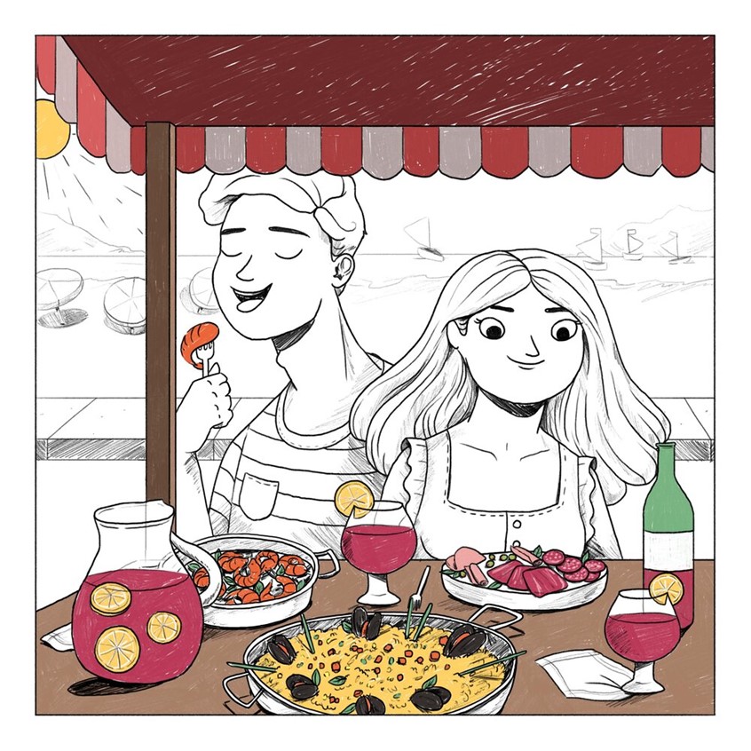 illustration of Deli & Drink is a publication of the COSAS group for exclusive customers of Wong supermarkets. In this occasion, I illustrated one of the summer editions where the concept was “summer coolers”.
Paella, Magazine, Friends, Couple, Food, Eating, Eat, Summer, Beach, Spain, España, Wine, Red Wine, Fun, Celebration, Editorial