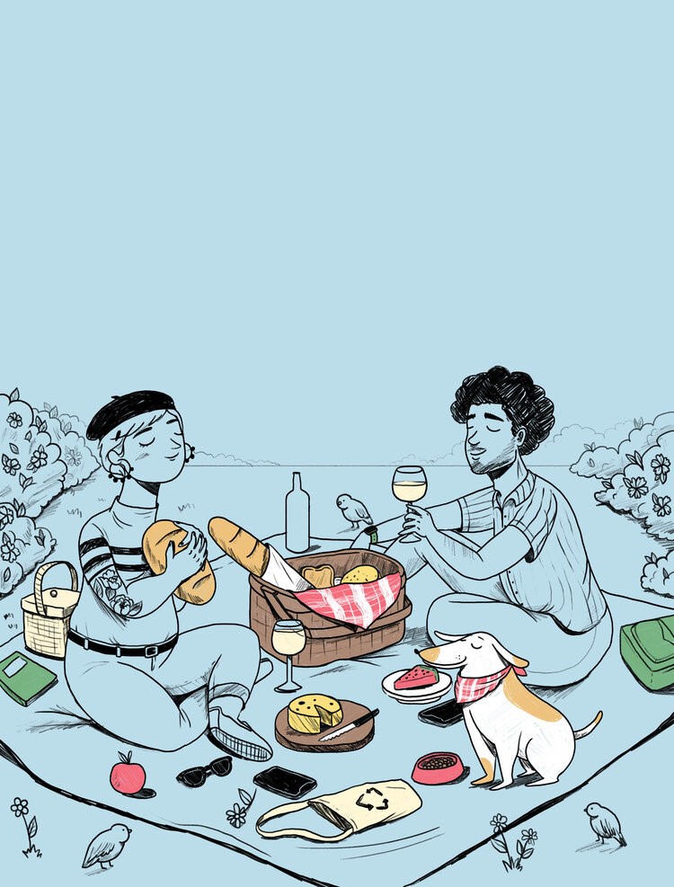 illustration of Deli & Drink is a publication of the COSAS group for exclusive customers of Wong supermarkets. In this occasion, I illustrated one of the summer editions where the concept was “summer coolers”.
France, French, Picnic, Garden, Bread, Food, Wine, Cheese, Dog, Couple, Friends, Friendship, Fun, Relax, Chill, Vintage, Retro, Tattoo, Funny, Leisure, Lyfestile, Food illustration, Magazine, Editorial
