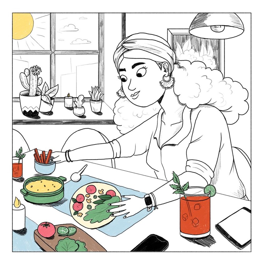illustration of Deli & Drink is a publication of the COSAS group for exclusive customers of Wong supermarkets. In this occasion, I illustrated one of the summer editions where the concept was “summer coolers”.
Healthy, Food, Bloody Mary, Vegetables, Vegan, Vegetarian, Veggie, Plant Based, Relax, Vintage, Retro, Iphone, Smart Watch, Magazine, Editorial, Woman, Women