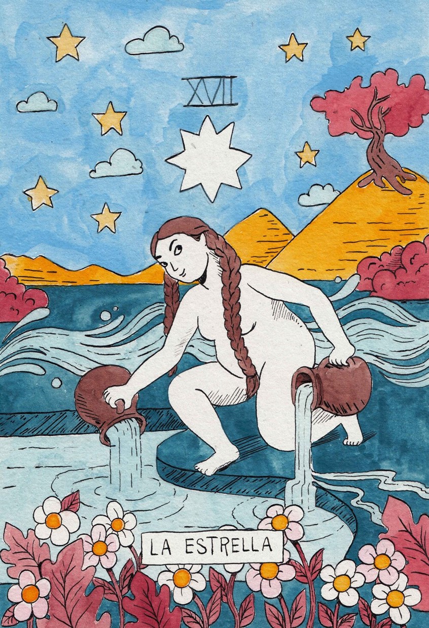 illustration of Illustration part of collaboration for a line of notebooks for a holistic co-working that works with the energy of people and overall well-being.
Tarot, woman, energy, tarot card, watercolor, yellow, comic, sun, nature, flowers