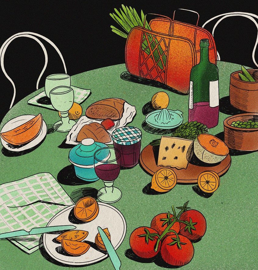 illustration of Drawing of the instagram iniciative @stillherestilllife. A weekly still life drawing challenge.
ipad, still life, still here, table, food, procreate, colorful, food, vegetarian, veggies, vegetables, fruit, tomatoes, orange, wine, leisure