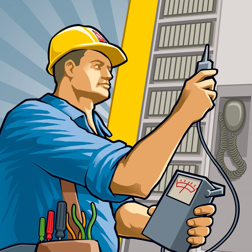 illustration of vector figures, exhibition panel, retro figures, totalitarian, electrician, workman, workforce, worker, thirties poster, working, flat design figure, retro posters,