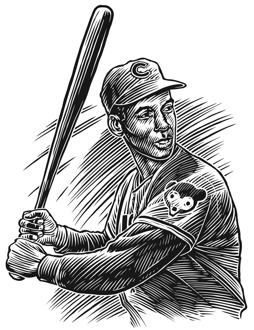 illustration of scratchboard figures, scratchboard sports player, sport illustration, woodcut figures, figurative engraving, scraperboard figures, people, portrait, baseball bat