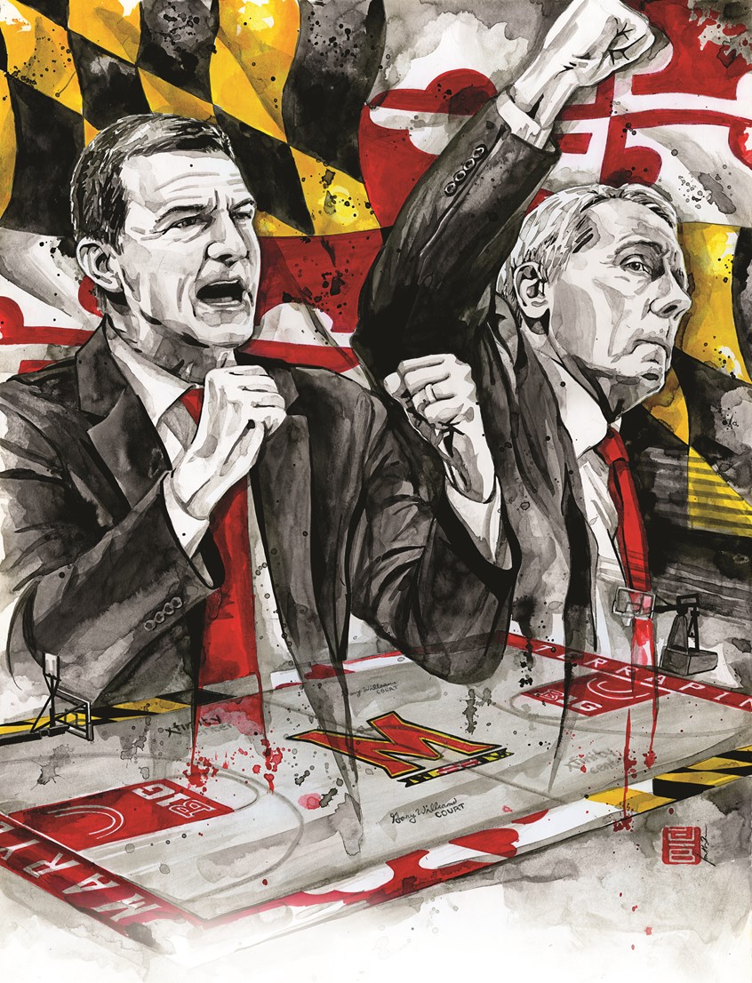 illustration of Ink illustration of Maryland Coaches used for a poster series commissioned by University of Maryland Athletic Department — (Jonathan Bruns, Ink, Traditional, Sports, Maryland, Terps, Basketball)