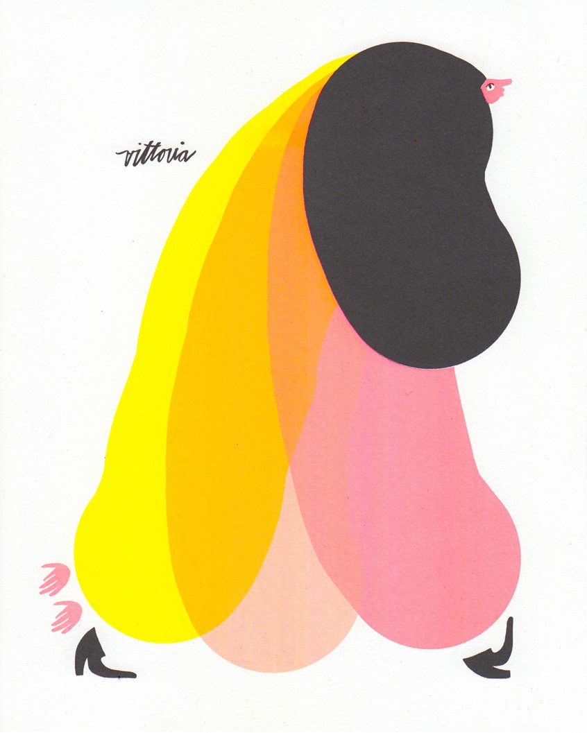 illustration of Amber Vittoria is an artist working in New York City. Her pieces focus on femininity and the female form, leveraging physical traits such as body hair, overtly extended limbs, and rounded features. Amber is a Forbes 30 Under 30 Recipient, One Club Young Gun, Society of Illustrators Gold Medalist, American Illustration Chosen Winner, and ADC Annual Award Winner. Her colorful artworks are sold as art prints through Society6 and are perfect for decor, decorating, interior design, home decor.
