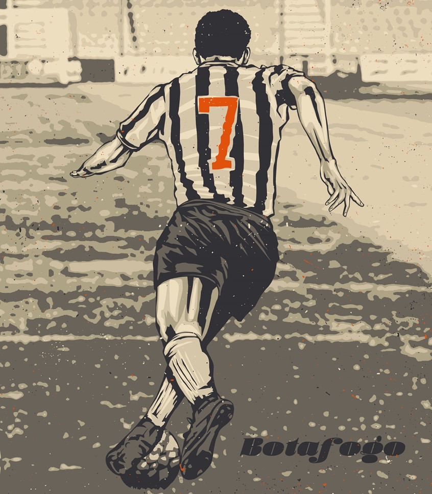 illustration of Part of a series of illustrations made for a booklet that tells the story of legendary football player Garrincha.
Editorial, books, publishing, author, entertainment, promotion, marketing, advertising, digital media, web media, football, soccer, sports, color, orange