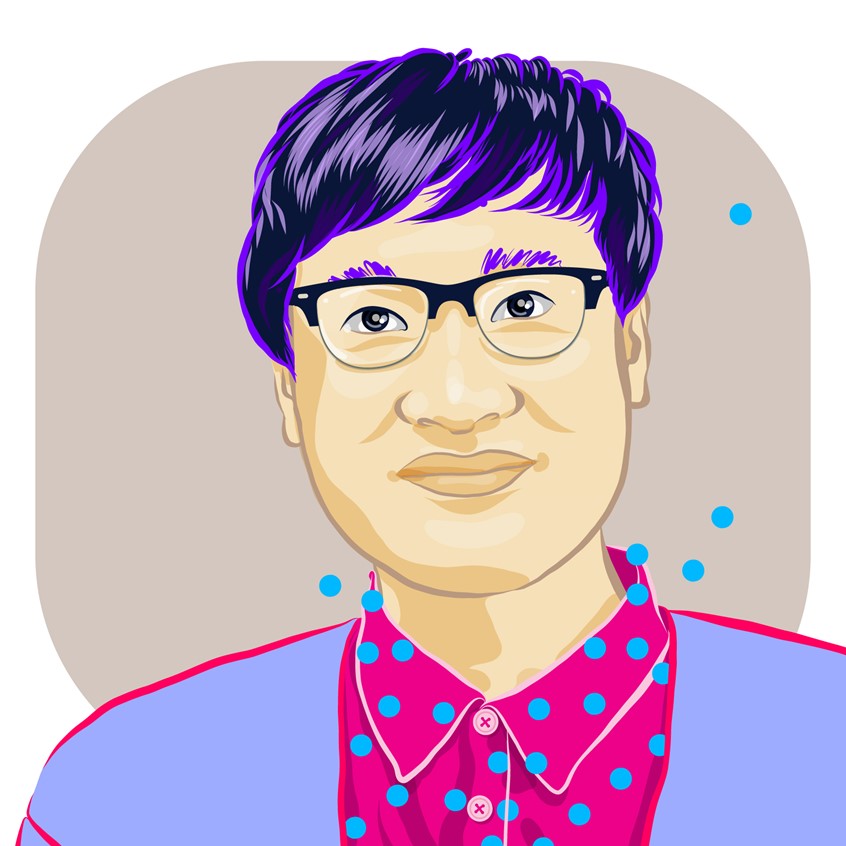 illustration of Portrait of Ryoto Yamasoto 山里亮太 (aka 山ちゃん). This Japanese comedian is one of the hosts of the reality tv series Terrace House テラスハウス ~ Illustrator, illustration, art, design, artwork, editorial, magazine, newspaper, news, article, branding, brand, graphic design, packaging, product, advertising, advertisement, ad, marketing, campaign, print, digital, web, social media, creative, pastel, abstract, bright, striking, colourful, bold, poster, billboard, people, faces, portrait, manzai