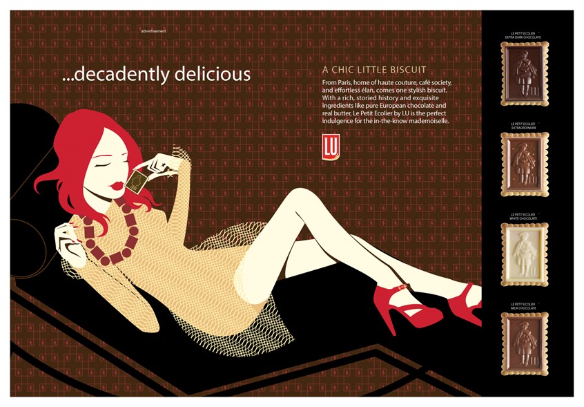illustration of Illustrator, illustration, art, artwork, advertisment, ad, design, editorial, magazine, newspaper, news, article, branding, brand, graphic design, packaging, product, advertising, advertisement, ad, design, marketing, campaign, print, book, cover, digital, web, social media, creative, bright, striking, colorful, conceptual, concept, idea, poster, billboard, people, portrait, food, cookie, LU biscuit, chocolate, treats, dessert, diet, foodie, gourmet