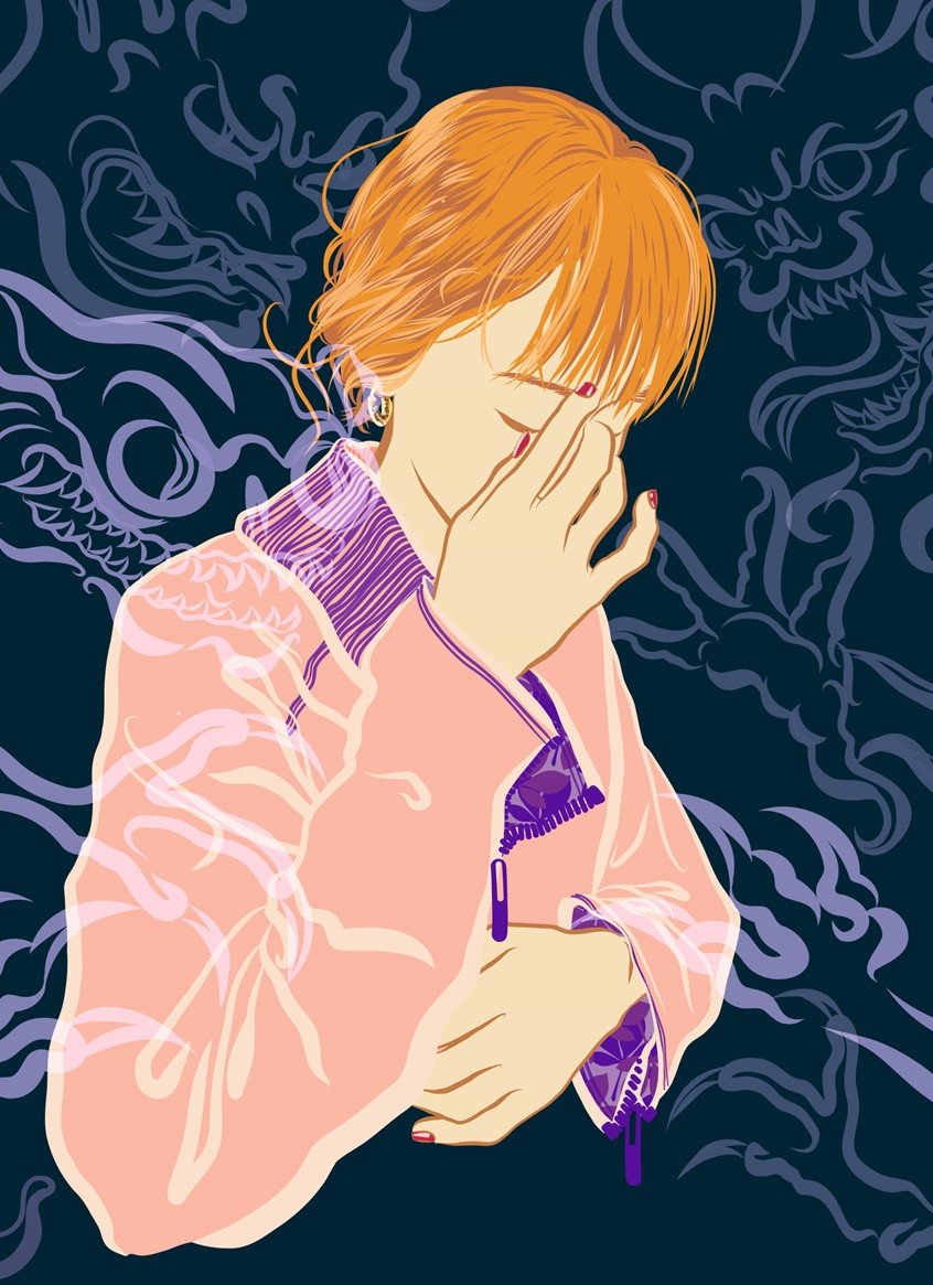 illustration of Illustrator, illustration, art, artwork, design, editorial, magazine, newspaper, news, article, colour, branding, brand, graphic design, packaging, product, advertising, advertisement, ad, design, marketing, campaign, social media, creative, pastel, abstract, striking, colorful, conceptual, concept, idea, poster, billboard, people, face, portrait, monsters, demons, woman, girl, teen, teenager, stress, fear, mental health, neurodiversity, designer clothing, fashion, surreal, scary