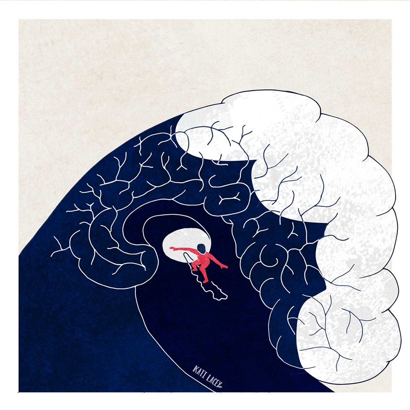 illustration of Editorial illustration for a TED Blog article that argues the importance of teaching children to navigate their emotions in order to succeed in their lives.
Editorial, Illustration, Illustrator, Brain Activity, Science, Mental Health, Navigating Emotions, Wave, Surfing,