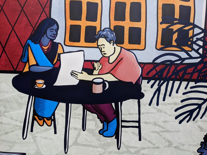 illustration of Window vinyl illustration series for two charities: Crisis and the Arts at the Old Fire Station reflecting the ecletic activites that are avaialble inside for a diverse audience.
Art, Arts, Theatre, Stage, Life Drawing, Indoor Activities, Art Activities, Diverse, Diversity, Ethnicity, Mixed Abilities, People, Characters, Building, Window Graphic, Window Decoration