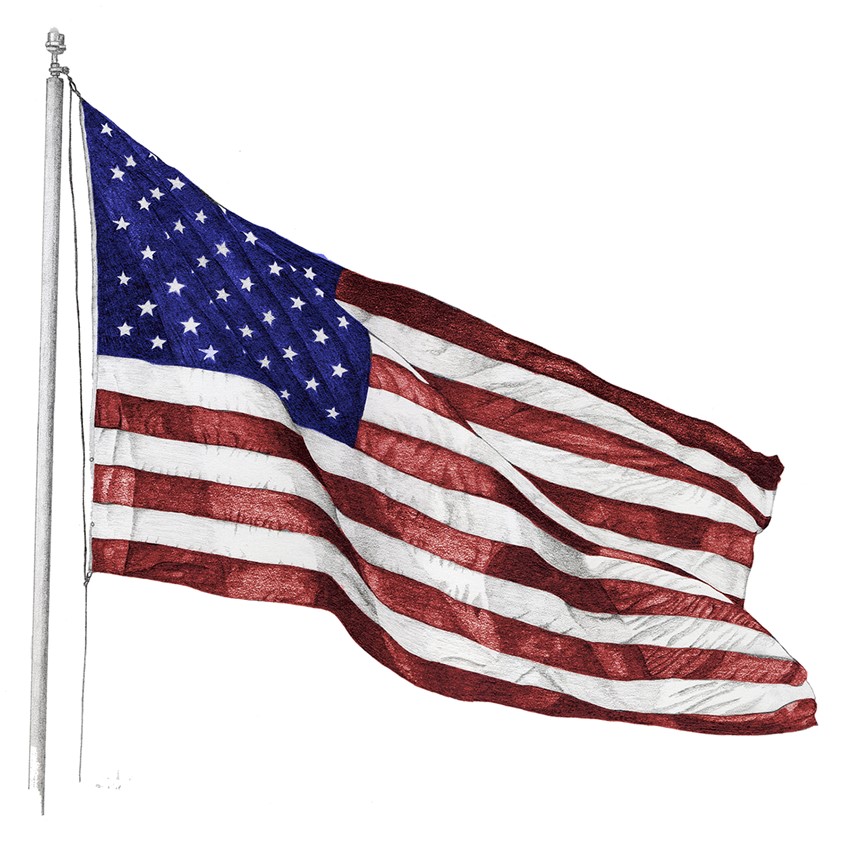 illustration of Hand drawn American flag illustration. Graphite pencil on cold press illustration board. Then taken into Photoshop for added color.
Keywords: Flag, Stripe, Patriotism, Freedom, Illustration, America, USA, Americana, Flagpole, Stars, Stars and Stripes, Pencil, hand drawn, Politics, Government, 4th of July, America, USA, American Culture, Realistic, illustration, Best illustrators, Red white and blue, best illustrators, hand drawn,
