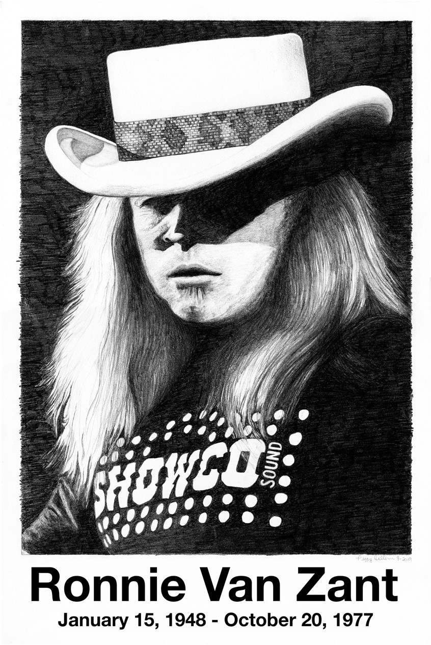 illustration of Graphite pencil illustration of the late, great Ronnie Van Zant who died tragically in a plane crash in 1977. Done on cold press illustration board.
Keywords: Celebrities, celebrity, ronnie van zant, pencil, portrait, music, songwriter, black and white, singer, editorial, book, magazine, hand drawn, 1970's, rock music, southern rock,