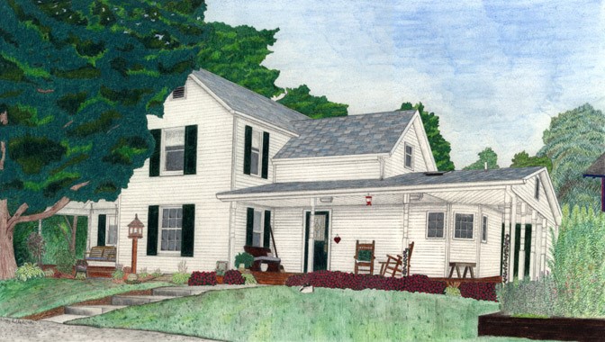 illustration of Colored Pencil illustration of a farm house. 16