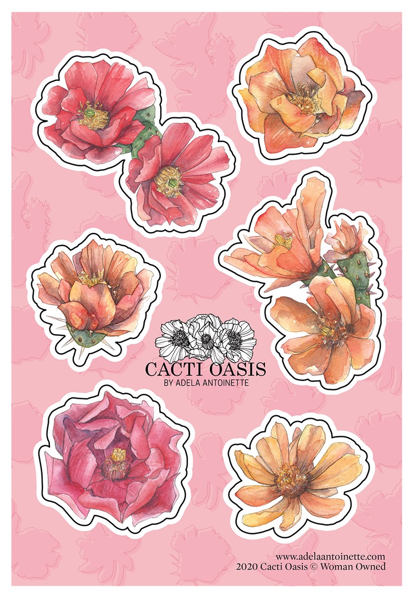 illustration of Cholla Blossom Sticker Sheet. 4