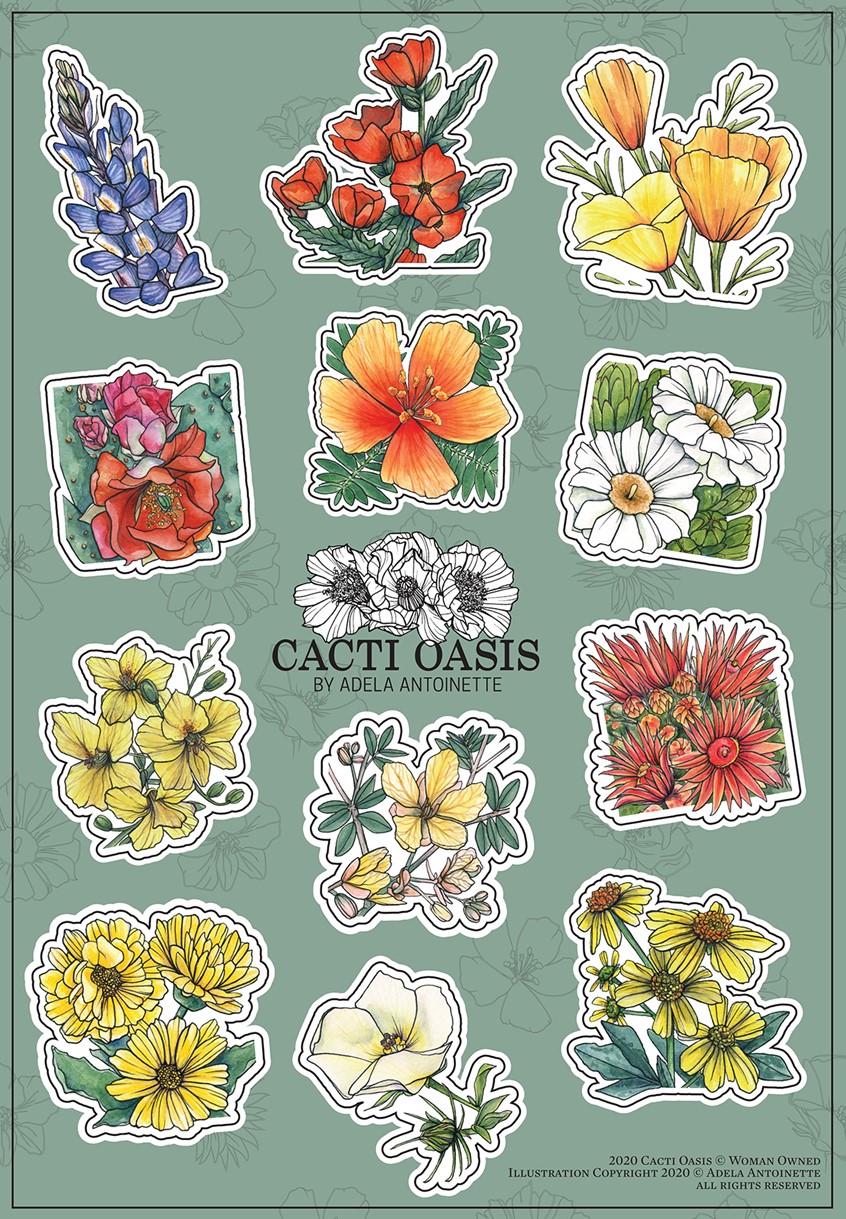 illustration of Desert Bloom Sticker Sheet. 6