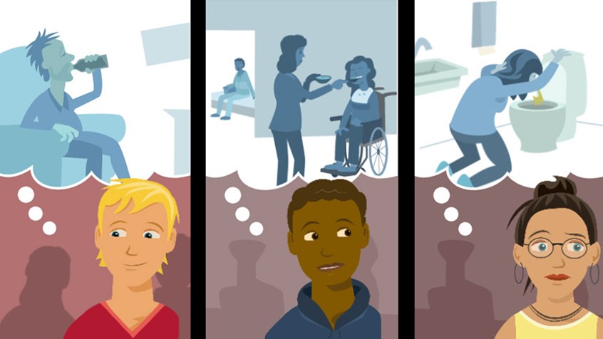 illustration of Still from an animated information film towards young people becoming active in a discussion group.
young people, society, help, discussion, animation, information, problems, human life, growing up, family care, family,