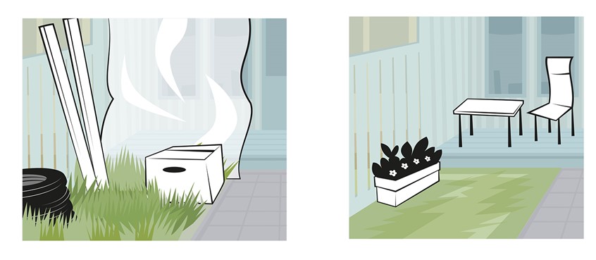 illustration of images for a real estate company and information to the tenants.
Real estate, living, tenants, back yard, garden, flowers, residential buildings, houses, furnitures, city,