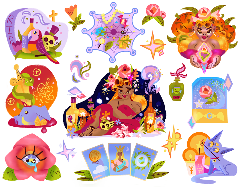 illustration of These stunning halloween stickers with authentic voodoo references for that extra spooky feel were created by Haitian American artist Tracey Laguerre