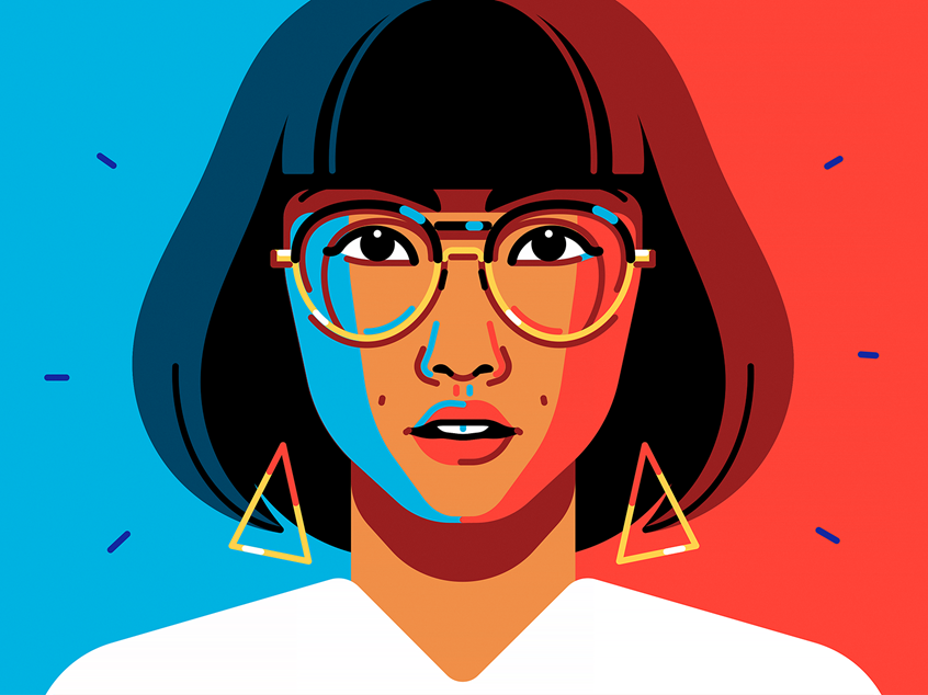 illustration of Portrait Illustration of a young Asian woman made for Samsung. --- portrait, woman, girl, asian, female, inclusive, lifestyle, culture, fashion, hair, magazine, Hollywood, movies, film, glamour, pop, character, branding, startup