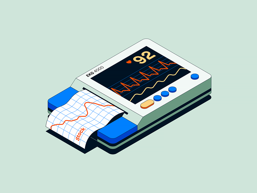 illustration of Illustration of a heart monitor made for Robinhood. --- hospital, healthcare, finance, business, work, stock, machine, tech, technology, isometric, futuristic, startup, company