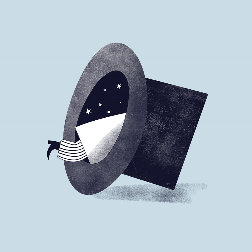 illustration of Multi-award winning corporate illustrations for Zappi, online marketing research company. My brief was to create forward-looking illustrative identity that supported the brand’s existing visual language, and to visualise quite complex abstract concepts. Magic hat, escape, exit, enter, rabbit hole, magical, adventure, unknown
