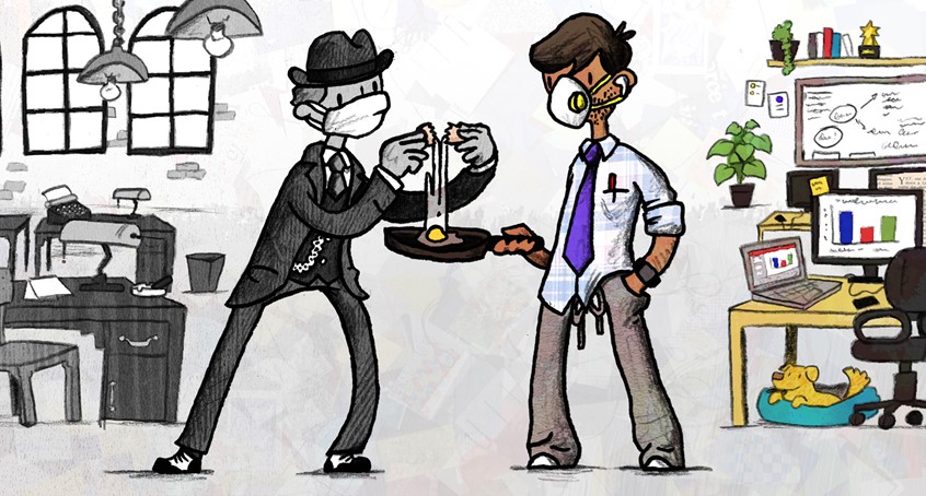 illustration of Commissioned piece for a LinkedIn article about technology, COVID-19, the Spanish Flu, and history repeating itself called