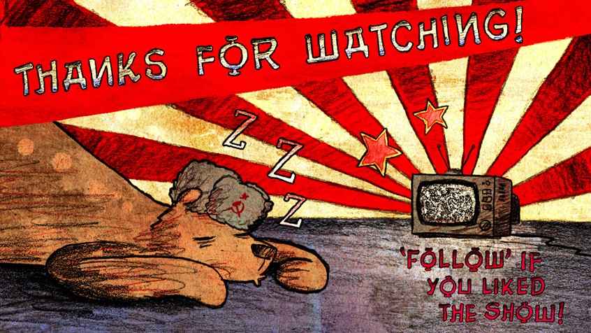 illustration of Commissioned piece for Twitch streamer RealSovietBear, part of a larger body of branding work, inspired by retro video games and Soviet propaganda posters // bear, ushanka, Serbia, Cold War, Communist, Communism, sleep, static, star, USSR, gaming, streaming, snore, snoring
