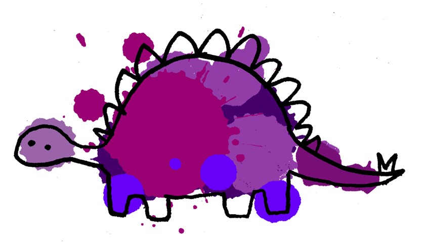 illustration of Miscellaneous self-directed design I later sold as a t-shirt // stegosaurus, stegosaur, dinosaur, ink splotch, splat, drip, shirt design, cute, minimalist, prehistoric, lizard, reptile, monster