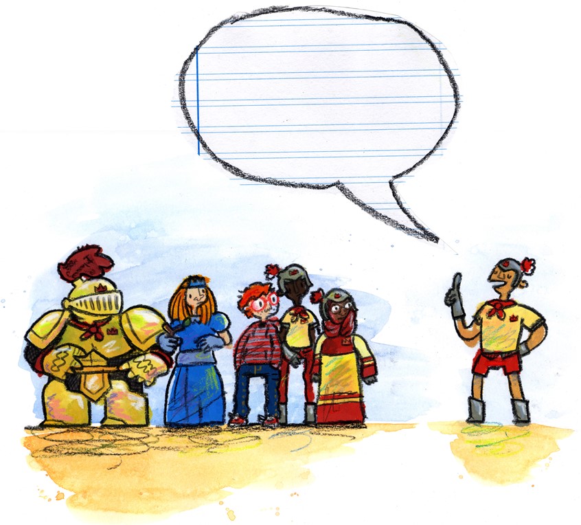 illustration of Excerpt from The Nervous Knight, my new children's book about anxiety published by Jessica Kingsley Publishers // knight, knights, armor, armour, helmet, hijab, princess, royalty, regal, fairy tale, friends, uniform