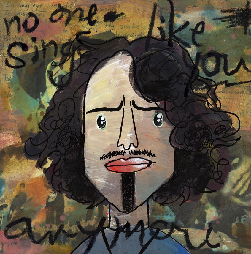 illustration of Self-directed portrait of late musician Chris Cornell. The text is a lyric from Black Hole Sun, perhaps his most famous song, which has taken on a new perspective and meaning in this piece in the wake of his death.
The canvas is collaged with iconic printed stills from the Black Hole Sun music video, scans of the original hand-written lyrics, and guitar tablature // Audioslave, Soundgarden, 1990s, 90s, grunge, rock, alt rock, handwriting, songwriting