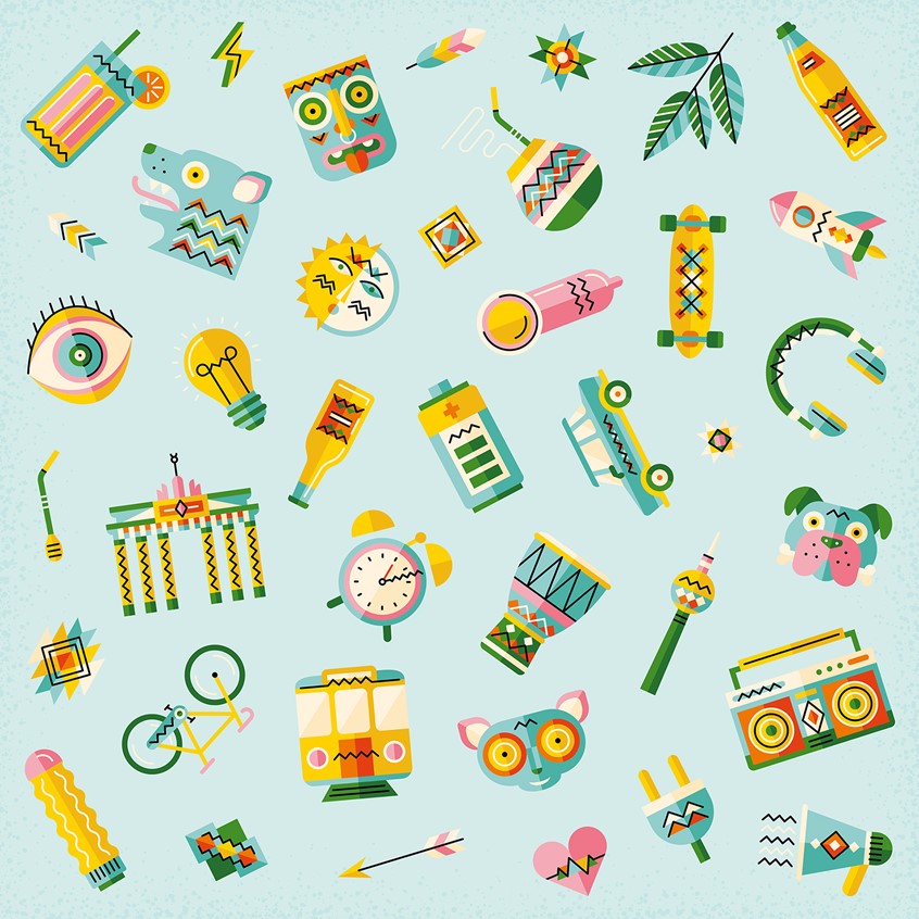 illustration of Illustrative icons for Yerba Maté energy drink »Mate Mate« by Thomas Henry, a Berlin based manufacturer for authentic premium bitter-lemonades. The icons were designed as an integral part for the whole new redesign for the brand, for example for background patterns on the website, animated icons in social media and decorative elements in print campaigns. heritage, yerba, tea, south america, berlin, drink, ethno