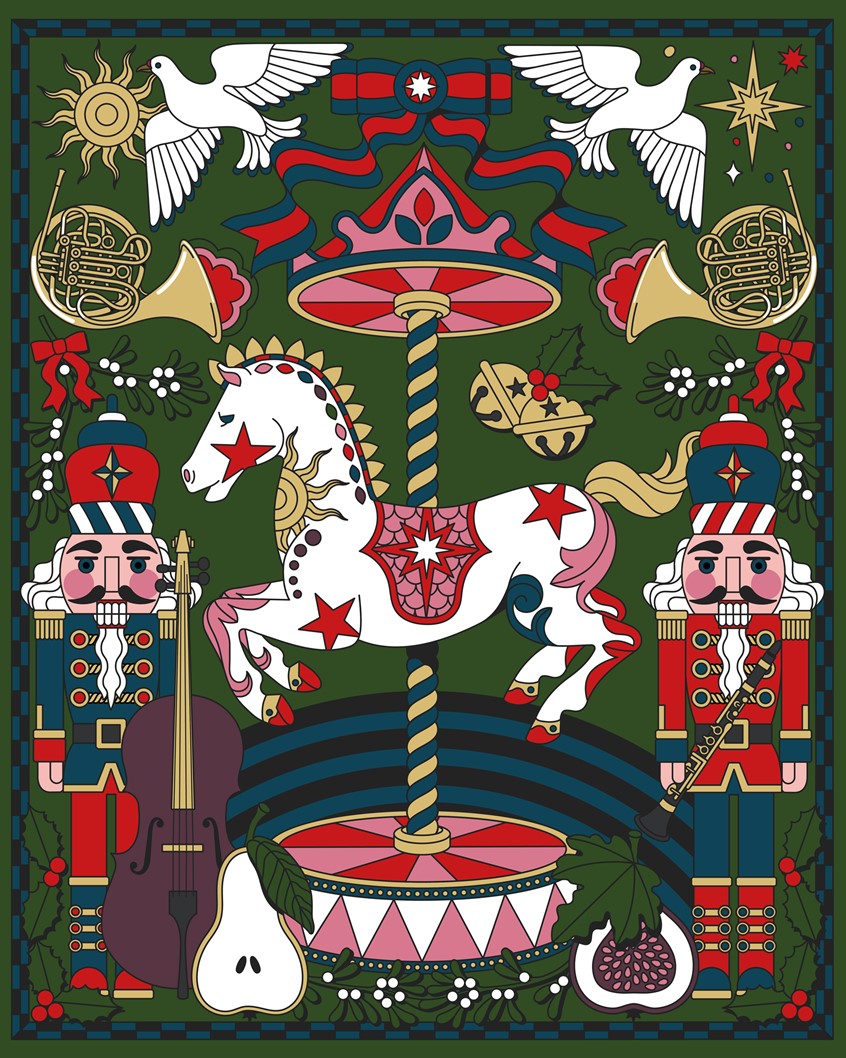 illustration of Christmas Illustration Packaging, Events & Installations. I developed concepts for an advent gift box, event graphics, murals, and seamless surface patterns, showing how the illustrations can adapt across formats/scales. #christmasillustration #londonillustrator #adventcalendar