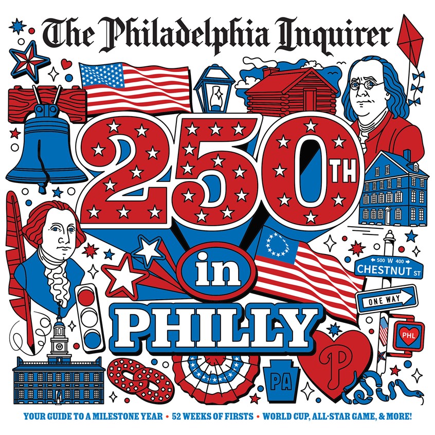 illustration of Philadelphia Inquirer - 250th in Philly Magazine Cover Illustration. This cover illustration for the Philadelphia Inquirer celebrates the city’s 250-year history, blending iconic historical imagery with contemporary symbols. Highlights include the Liberty Bell, Betsy Ross’s 13-star flag, Independence Hall, George Washington, the Valley Forge and the Declaration House.
#America250 #Semiquincentennial #AmericanIllustration #USHistoryillustration #cityillustration #philadelphiaillustration
