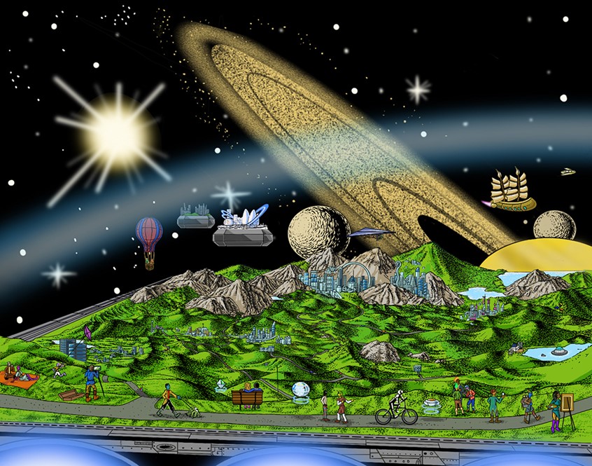 illustration of A private digital commission based on the mega space structures called GSVs in the scifi book series,