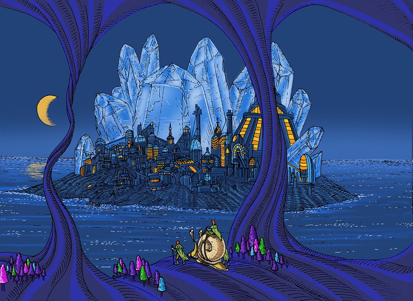 illustration of Hand drawn and digitally colored illustration that was published in the 5th issue of the scifi print publication, Infinite Worlds Magazine. This picture was deeply inspired by the work of Jean Giraud (Moebius) which is why the editor contacted me asking if they could use this illustration in an issue of their printed magazine. I've always loved psychedelic art and scifi art and in this picture I sought to reconcile to two styles to create a wonderous and evocative scene.