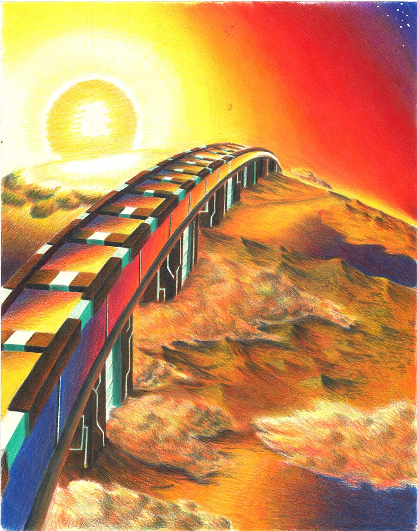 illustration of A colored pencil illustration commissioned for the scifi novel,