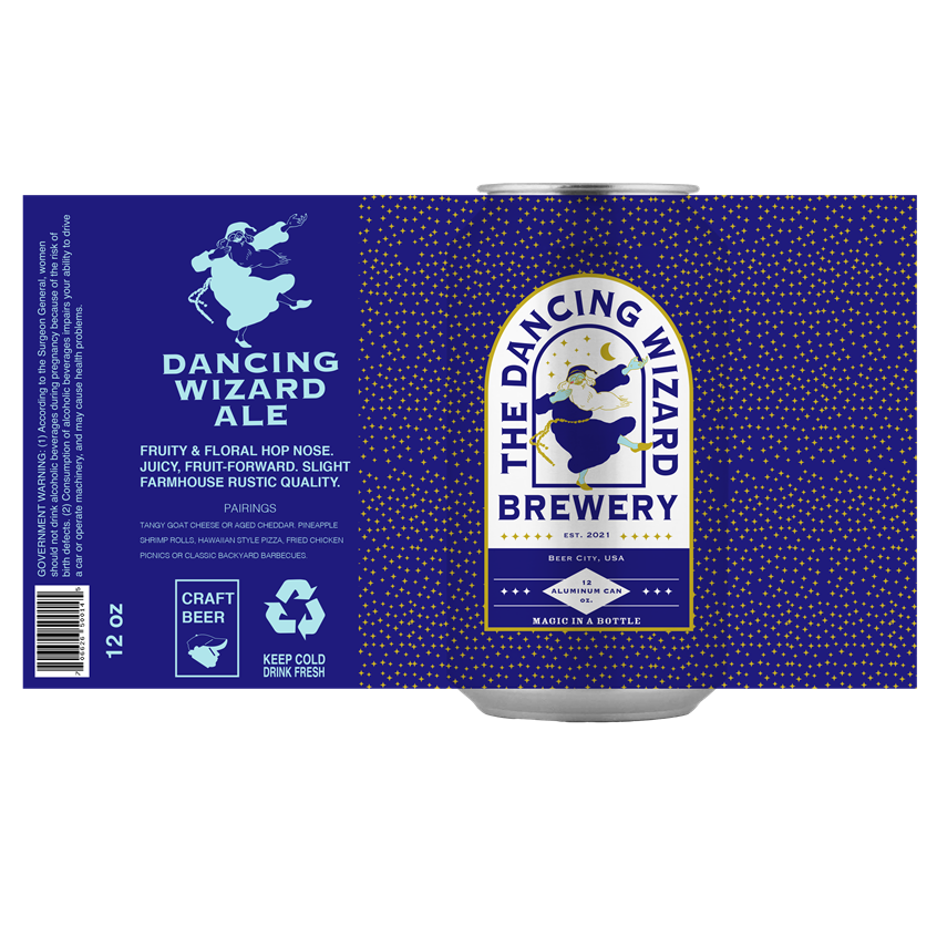 illustration of The Dancing Wizard Brewery is a concept I created for the tabletop gaming-inspired brewery. The beer’s identity remains playful with the cheerful wizard dancing through the frame of the full logo. The brewery encourages its patrons to enjoy a beverage while role-playing at home or at the brewery. The brewery would incorporate more characters and fill out a loose narrative. where all these figures enjoy each other's company while adventuring with one another!