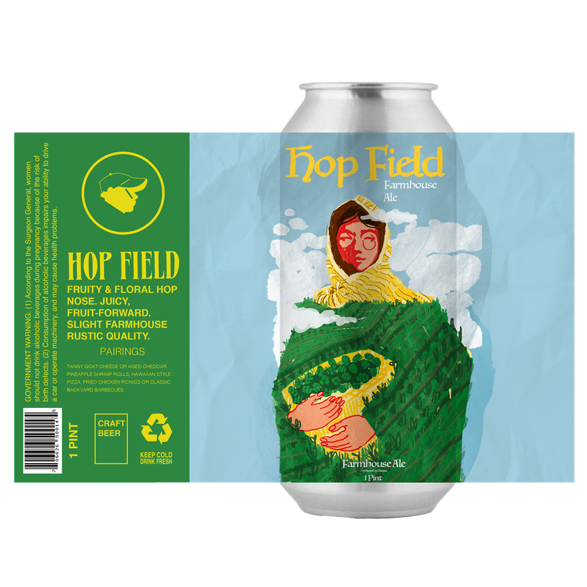 illustration of This beer can concept takes inspiration from the traditional brewing methods used for this French ale.
The idealized figure is holding a large basket full of hops that flow from the figure’s silhouette. The figure’s outfit resembles the concept of a hop field in France. The stylization of this design takes inspiration from French prints during the late 19th century (Emile Bernard, Henri-Gabriel Labels, and Paul Gauguin). These artists inspired the design’s rounded shapes and heavy textures.