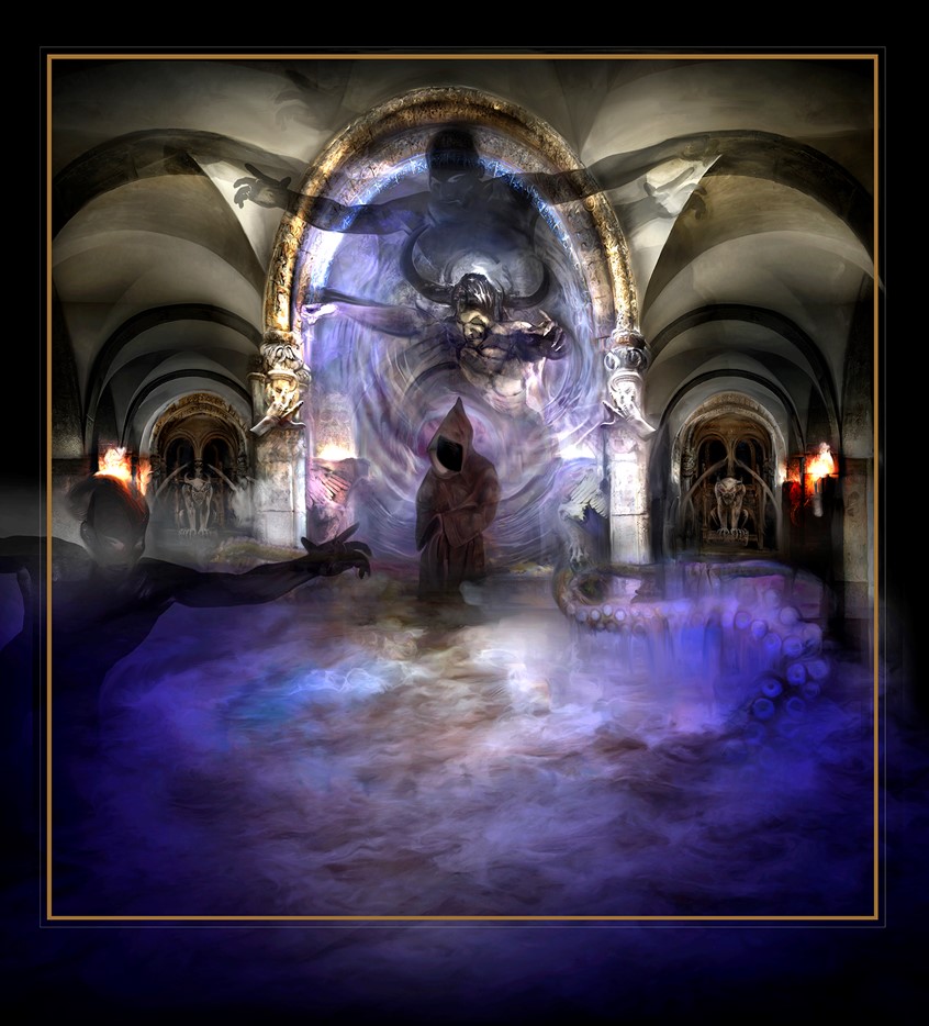 illustration of Cover art for The Gates of The Shadowmage roleplaying game Adventure published for virtual and traditional print tabletop gaming. Dungeons, dragons, roleplaying, virtual tabletop, fantasy art,