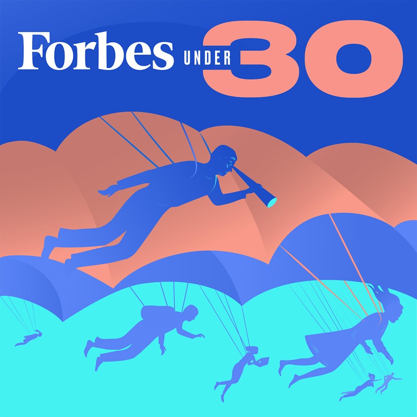 illustration of The main illustration for Forbes 30 Under 30 is a definitive list of young people under 30 years old changing the world issued annually by Forbes magazine.