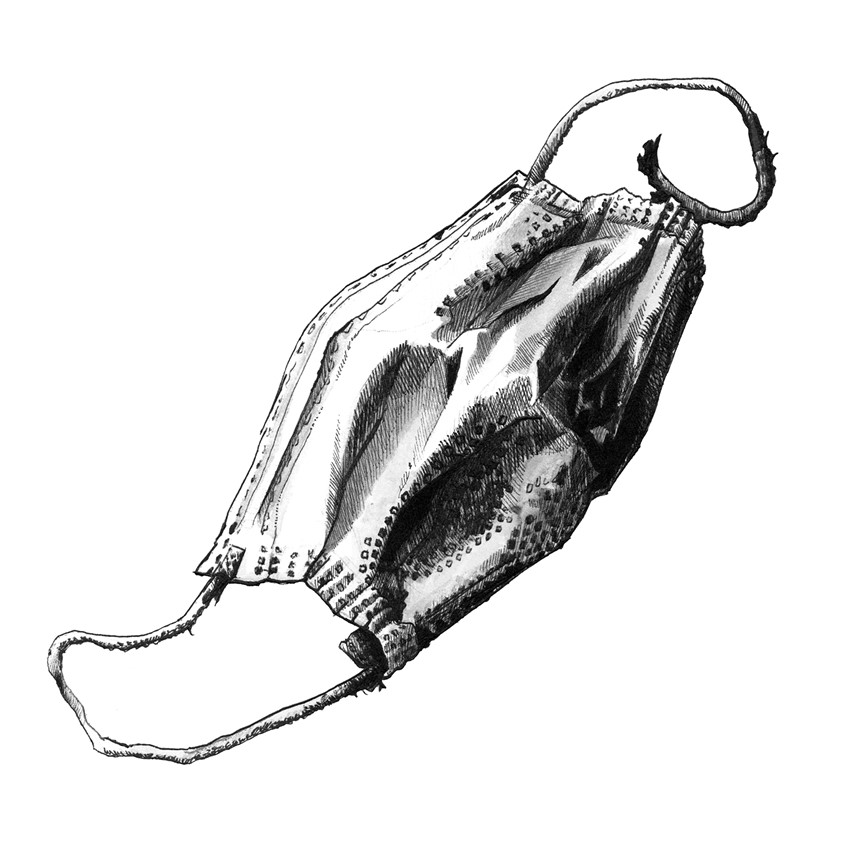 illustration of Single illustration for a personal project dealing with urban trash in Berlin, created in 2021. Littering, Face Mask, Urban Waste, Waste, Trash, Waste Management, Environment, Pollution, Municipal Waste, Environmental Illustration, Black and White, Ballpoint Pen Digital Edited, Analogue Drawing, Hand Drawn, Line Drawing